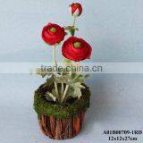 artificial ranunculus flower with rattan pot