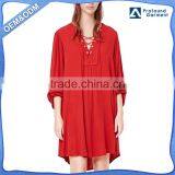 Drawstring Waist Design Plus Size Wholesale New Fashion Ladies Red Party Evening Dress Sexy of Woman Three Quarter Sleeve Summer thumbnail-1