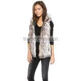 HAODUOYI Women Fashion Gray Faux Fur Two Way Sleeveless Coat thumbnail-2