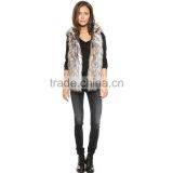 HAODUOYI Women Fashion Gray Faux Fur Two Way Sleeveless Coat thumbnail-4