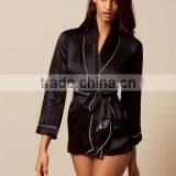 Logo Embroidered Bridal Robe Custom Color Smooth And Soft Artificial Silk Pyjama Contrast Piping Satin Sleepwear thumbnail-2