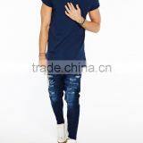 Mens Skinny Unique Design Zipper Blue Stretch Spandex Jeans Mid Waist Urban Style thumbnail-2