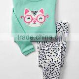 Girls Pajama Set With Kitten Embroidered Top and Printed Pant thumbnail-1