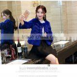 2016 New Women's Fashion Imitation Real Rabbit Fur Nine Quarter Sleeve O-neck Wide Strips Short Jacket Coat thumbnail-2