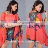 Women Clothing 2016 Fashion Bohemian Flower Print Women Top Batwing Sleeve Chiffon Vintage Style Summer Women Blouse Plus Size thumbnail-2