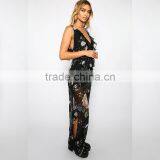 Plunge Open Leg Ladies Jumpsuit Floral Print New Design Clothing thumbnail-4