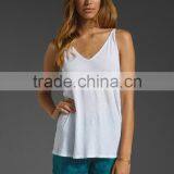 Luxe Slub V Neck White Sexy Cotton Cami thumbnail-1