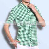 Plaid Young Style Green Color Short Sleeve Summer Collar Button Men Casual Shirt thumbnail-1
