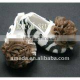 Baby Girl Zebra Crib Shoes With Brown Rosettes 16Z1 thumbnail-1
