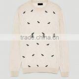 Mens Plain White Long Sleeve Animal Print Pullover Sweater for Wholesale thumbnail-6