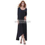 Kate Kasin Womens Casual Loose Long Sleeve Crew Neck Black Irregular Hem Dress KK000711-1 thumbnail-1