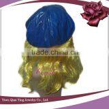 Blue Party Hat With Hair Wig Attachmed for Adults thumbnail-3