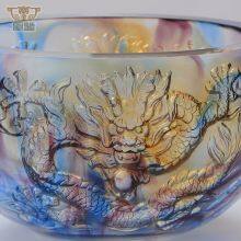 Handmade Casting Art Glass Chinese Dragons Treasure Bowl Fengshui Ornaments thumbnail-5