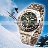 WM005-ESS Brand New mens man analog digital alarm black face stainless steel sport quartz watch