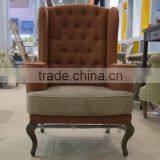 French Style Oak Wood Wing Back Single Seater Fabric Sofa Chairs thumbnail-1
