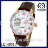 Pink Gold Plating Fashion Auto Watch With Separated Second Dial-Auto Rose Case Brown Leather Mens Watch thumbnail-1