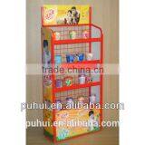 red color floor standing metal wire crisps display fixture for promotion