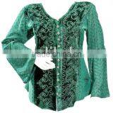 Renaissance Embroidery Velvett & Lace Bell Sleeve Peasant Ladies~Woman~Girls Top ~ Blouse ~