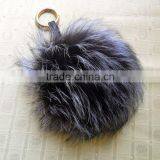 Cute Real Wholesale Fluffy Fox fur pom pom Ball Keychain with Cheap Price