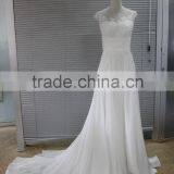 AR-11 Simple Generous White Elegant Long Sequined Appliques O-Neck Satin Bride Dress Boho Wedding Dress Beach Wedding 2016 thumbnail-1