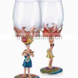 RORO Hawaii Boy&girl Enamel Crystal Glass Big Red Wine Glass thumbnail-1