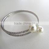 Fashion Two Rows Pearl Diamond Bracelet, Rhinestone Pearl Jewelry thumbnail-2