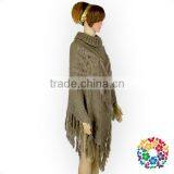 Ladies Shawl Wholesale Combination Pattern Turtleneck Knitting Wool Fringe Poncho Shawl Scarf thumbnail-2