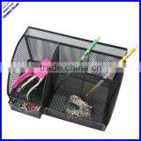 High Quality 6 Divided Compartment Black Metal Mesh Desk Organizer With Drawer thumbnail-1
