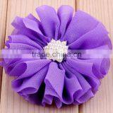 Hot Cutting Chiffon Flower With Pearl Bead Center for Kids Hair Accessories thumbnail-2