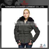 European Style Fashion Ladies Black Color Coat With Fur Hood thumbnail-1
