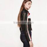 HAODUOYI Women Autumn Color Block PU Leather Bomber Jacket for Wholesale thumbnail-2