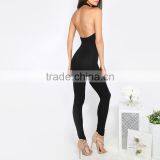 HAODUOYI Women Solid Black Halter Slim Backless Sleeveless Sexy Jumpsuits thumbnail-5