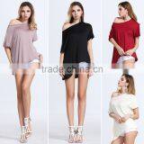 Chinese Factory Wholesale 2016 New Design Summer Loose Shoulder Blank Tee Shirt for Women thumbnail-1