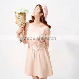 Women Sweet Pink Knitting Piece Before Printing the Waist Rope Bat Sleeve Dress thumbnail-2