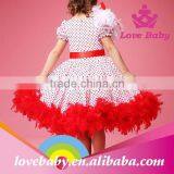 Fashion Red Polk Dot Dress Feather on Shoulder Wedding Tutu Dress for Child Girls thumbnail-3