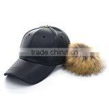 Myfur Wholesale Colors Winter Leather Pom Baseball Cap With Fur Pom Pom thumbnail-2
