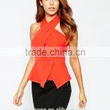 Halter Neck Smooth Stretch Fabric Peplum Top Wholesale Tank Top thumbnail-2