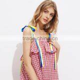 Cute Ruffled Hem Self Tie Dress, Ladies Red Cotton Sleeveless Dress thumbnail-5
