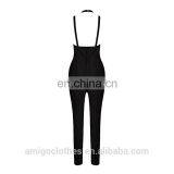 Black V Neck Criss Cross Long Jumpsuit Rayon Bandage Romper Clubwear in Cheap Price thumbnail-3
