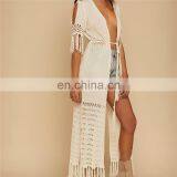 Женские крючком вязаные пляжные плащи, длинные пляжные кафтан - тюники для купальников, пляжные халаты, купальники с помпончиками