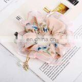 Women Vintage Big Bowknot Scrunchies With Pearl Print Flower Hair Ties Hair Holder Rubber Bands Gum For Hair thumbnail-5
