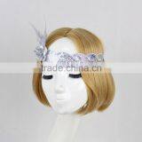 Halloween/Christmas Custom White Flapper Sequin Elastic Feather & Flower Headband thumbnail-6