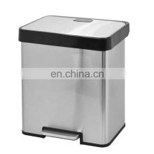 40 liter satin large foot pedal with 2 separate compartments stainless steel trash can hospital/industrial recycling bin