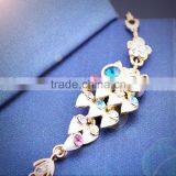 Lovely Adjustable Gold Plated Colorful Owl With Green Eyes Crystal Bracelet thumbnail-3