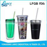 16OZ 20OZ PS/AS Double Wall Hard Plastic Cup With Lid and Straw thumbnail-6