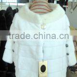 White Rex Rabbit Fur Jacket With Mink Collar