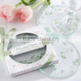Clear round glass coaster, table mat pads with lucky clover printed gifts for friends