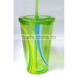 16oz Promotional double wall insulated Plastic tumbler with straw and lid