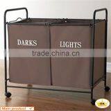 New Design Waterproof Oxford 2 Bins Bags Laundry Sorter Cart With Wheels thumbnail-2