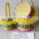 Easter/Spring Bamboo Basket Lined With Colorful Feather thumbnail-2